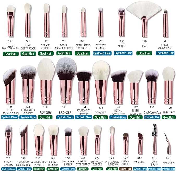 Pro makeup Artist Brushes Set 32Pcs Luxury Goat Hair Horse hair Makeup Brush Set eye and face brushes for every possibility By Bueart Design (Pearl White)-VivaGrace Women