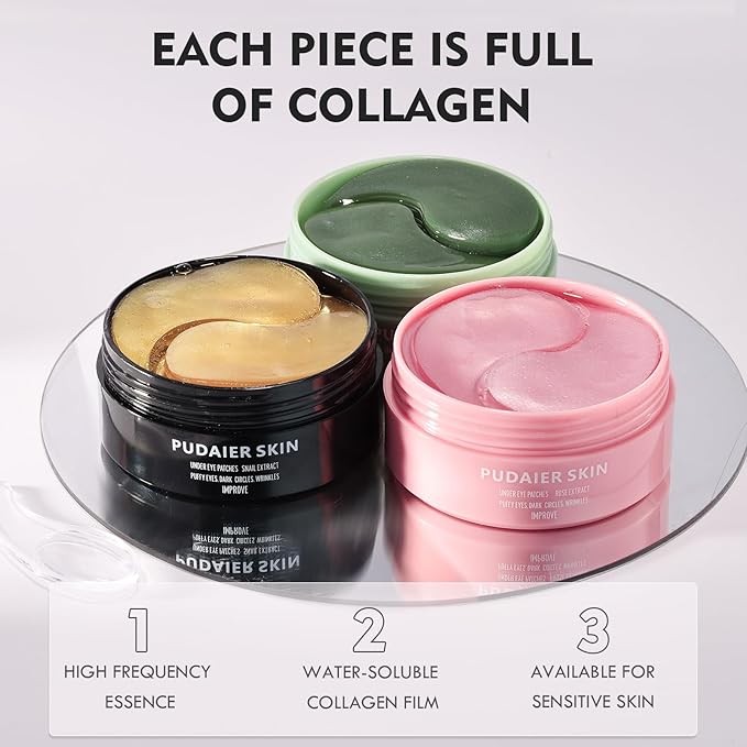 Eye Gel Patch（30 Pairs）Under Eye Patches Mask Essence Extract Under Eye Gel Pads to Reduce Puffy eyes, Dark Circles and Wrinkles (Green Tea)-VivaGrace Women