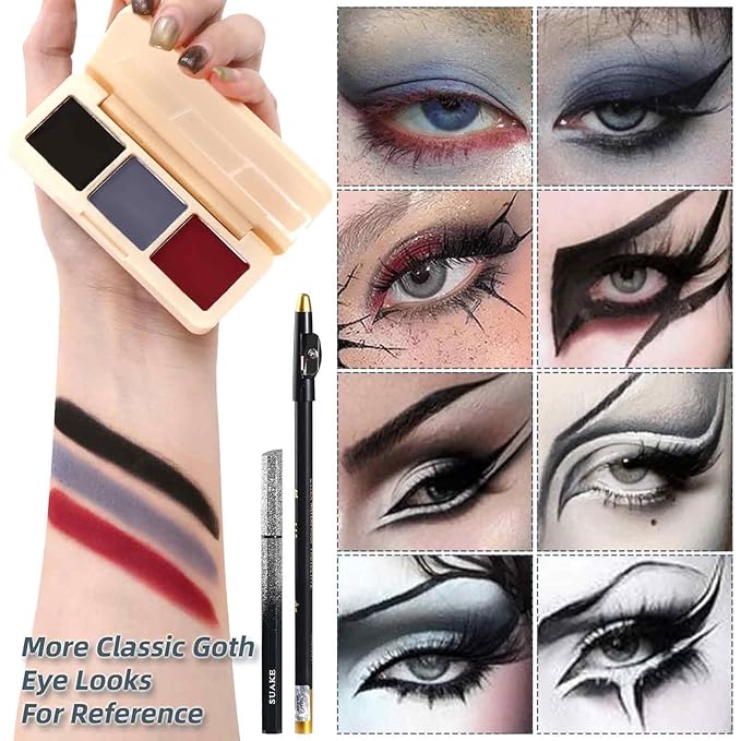 Halloween Goth Makeup, Complete Goth Make Up Set with White Foundation, Black Lipstick, Dark Smokey Eyeshadow Kit for SFX Gothic Makeup, Cosplay, Costume Party, Theater and Film-VivaGrace Women
