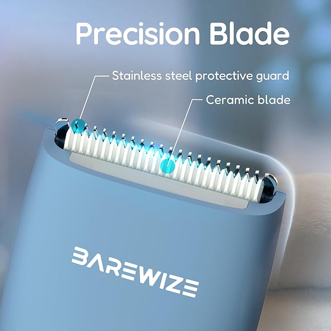 Body Hair & Pubic Hair Trimmer for Men & Women, Painless Electric Body & Bikini Shaver | Waterproof, Type-C Rechargeable, LED Light, Replaceable Blade, Manscape Personal Groomer (Denim Blue)-VivaGrace Women