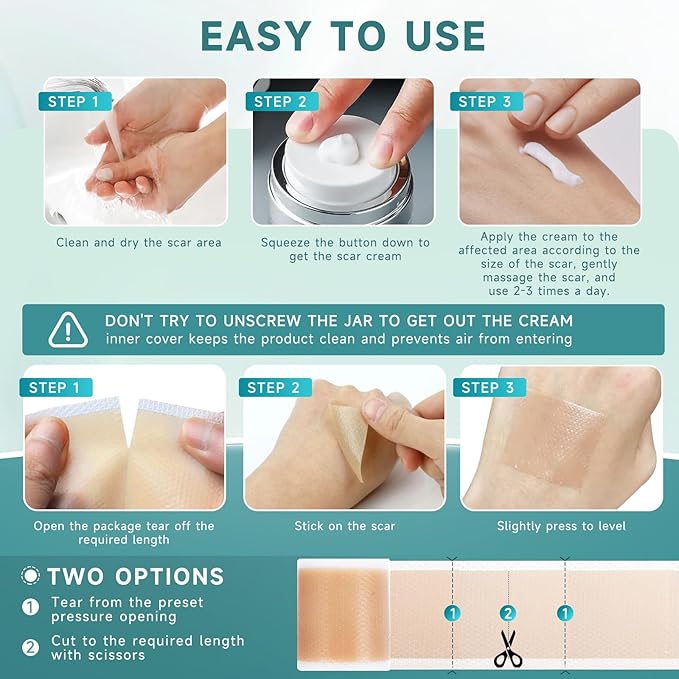 Scar Suite Bundle, Advanced Silicone Scar Cream and Scar Sheets, Advanced Scar Treatment for Surgery, Burns, and Injuries, Professional Grade Results-VivaGrace Women