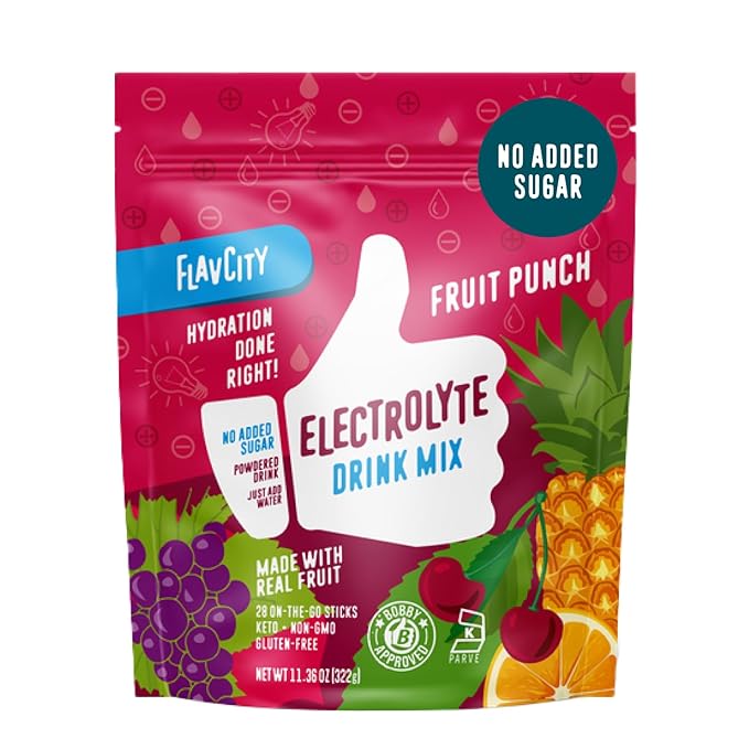 FlavCity Fruit Punch Electrolytes Powder Packets - 28 Hydration Packets - No Added Sugar - Hydration Powder with Real Fruit & Unrefined Sea Salt - Keto & Gluten-Free (28 Stick Packs)-VivaGrace Women