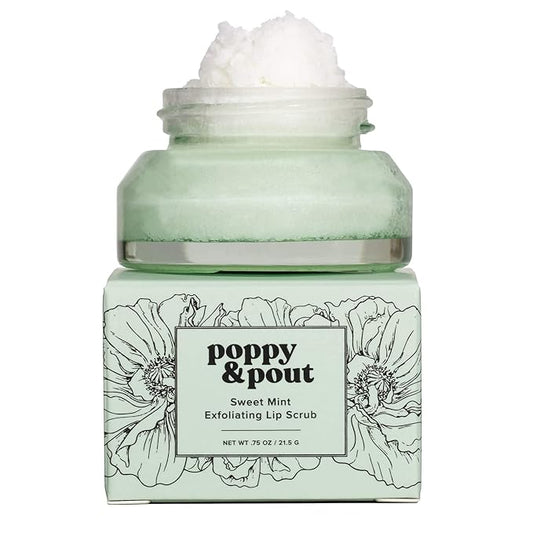 Poppy & Pout Natural Lip Scrub, Moisturizing Sugar Scrub for Dry Lips, Lip Scrubber Exfoliator with Essential Oils Smooths and Hydrates Lips, In Recyclable Glass Jars, Cruelty Free - Sweet Mint-VivaGrace Women