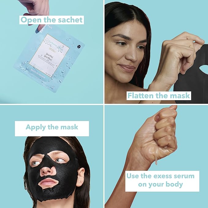Carbone Glacé - Purifying Carbon Black Facial Sheet Mask - Cleanses & Tightens - With Hamamelis & Mallow - Purifying, Firming & Revitalizing - Multi-Active Serum Formula - 1 Pack