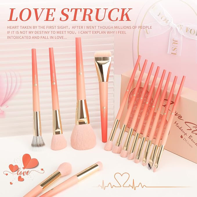 DUcare Makeup Brushes Set 14Pcs Love Struck Makeup Brush Set Premium Synthetic Kabuki Foundation Blending Face Powder Blush Concealers Eye Shadows Brushes-VivaGrace Women