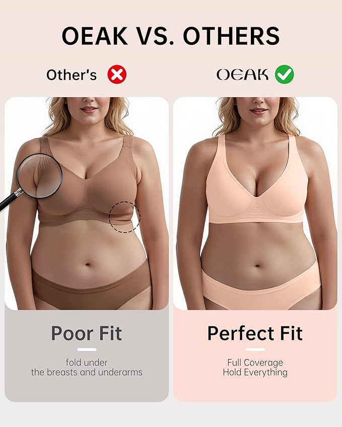 OEAK Womens Deep V Bras Wireless Comfortable Bra Supportive No Underwire Bras Tshirt Push Up Bralettes Plunge Seamless Bra-VivaGrace Women