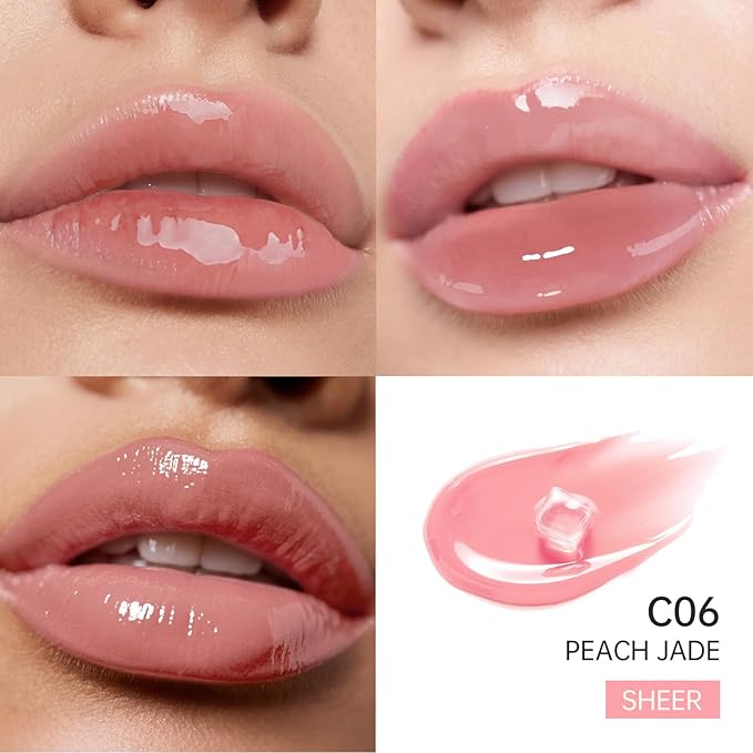 Catkin Lip Plumper Gloss, Tinted Lip Serum with Hyaluronic Acid & Jojoba Oil, Non-sticky Volumizing Hydrating Formula for a High Shine Maximum 3D Look, Plump & Soft Lips 0.12 Fl Oz - C06 Peach Jade-VivaGrace Women