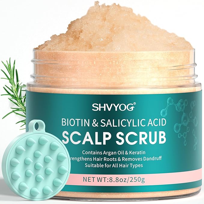Scalp Scrub, Biotin 2-in-1 Scalp Exfoliator Scrub Clarifying Detox Shampoo with 3% Salicylic Acid & Tea Tree for Dandruff, Build Up, Itchy Scalp, Oily Hair & Dry Scalp Treatment with Scalp Massager-VivaGrace Women