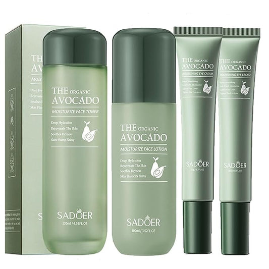 Avocado Facial Skin Care Sets & Kits, 4 pcs Skin Care Routine Kit For women, Skincare Products Set with Toner, Lotion, Eye Cream, Hydrating Skincare set for all skin types, Anti Aging facial kit.-VivaGrace Women