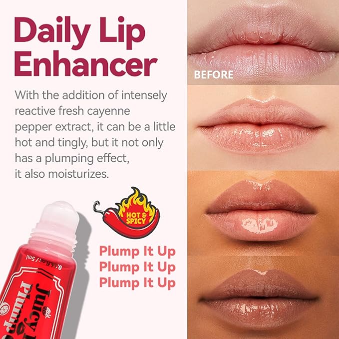 3Pcs Lip Plumper Gloss Set, Roll On Plumping Lip Oil Hydrating Glossy Lipstick Lip Care Serum Enhancer Nourishing Non-sticky High-Shine Lip Glass Mirror Glaze for Fuller Lips Mask Makeup-A-VivaGrace Women