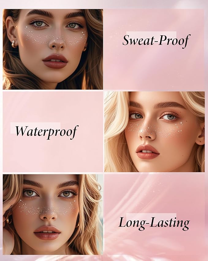 Glitter Freckles,Body and Face Glitter Makeup Patches for Women Girls, Waterproof Festival Rave Accessories fit Country Concert Outfits (Silver - 10 pcs)-VivaGrace Women