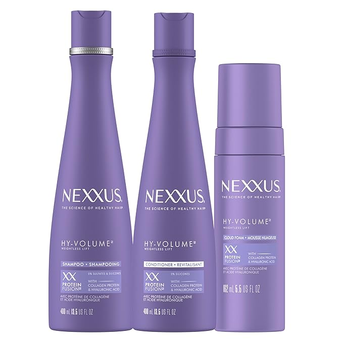 Nexxus HY-VOLUME Weightless Lift Shampoo, Conditioner & Foam 3 Pack PROTEIN FUSION with Collagen Protein & Hyaluronic Acid For Flat & Limp Hair for 48 Hours of Volume 13.5 fl oz & 5.5 fl oz-VivaGrace Women