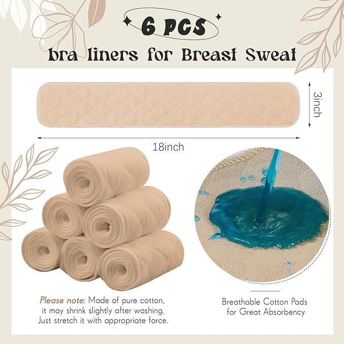Toulite 6 Pcs Cotton Bra Liners Rectangle Under Bra Pads 3 Layer Bra Sweat Liners for Women Sweating Supplies-VivaGrace Women