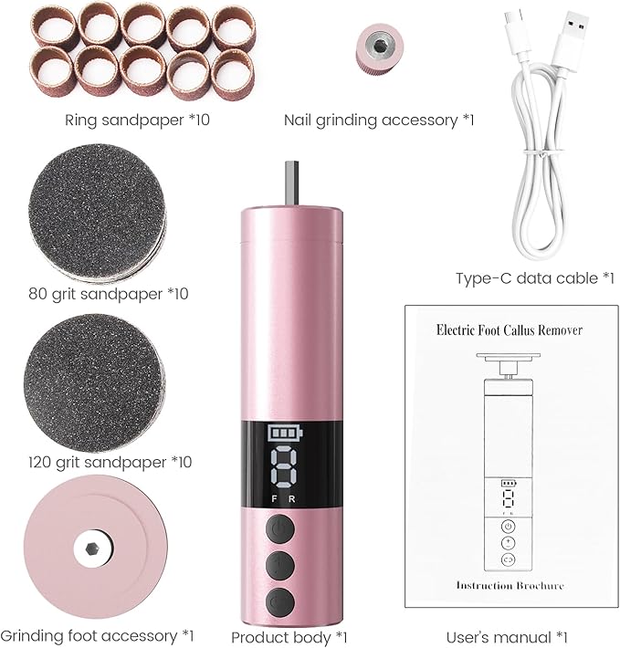 Electric Callus Remover for Feet, Rechargeable Professional Electronic Foot File Nail Grinder,9 Adjustable Speed Foot Sander Scrubber Pedicure Tool for Dry Dead Skin with Sandpaper Discs (Pink)-VivaGrace Women