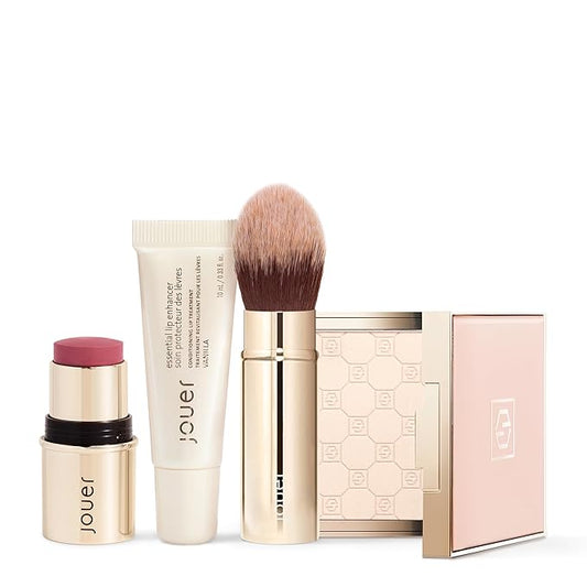 Jouer Les Must-Haves Gift Set - Translucent Setting Powder, Makeup Brush, Cream Blush & Lipstick Stick, and Lip Plumper Makeup Set - Valued at $99-VivaGrace Women