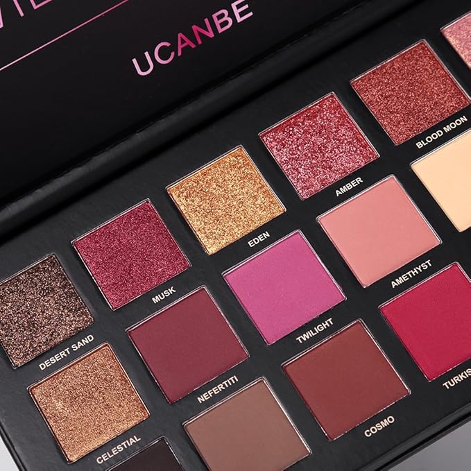 UCANBE Professional 18 Colors Eyeshadow Makeup Palette, High Pigmented 10 Matte + 7 Shimmer + 1 Metallic Glitter, Velvety Creamy Blendable Long Lasting Eye Shadow Pallets Makeup Set Kit-VivaGrace Women