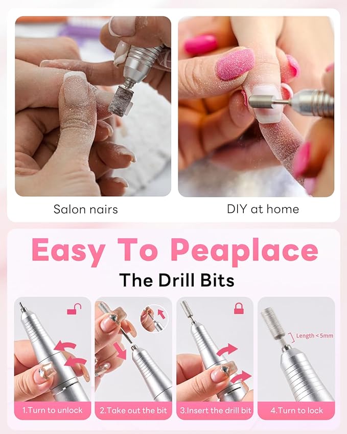 CozyZen Cordless Nail Drill Professional: 45000 RPM Rechargeable Electric Nail File Kit, Portable & Low Noise for Acrylic, Gel Nails, Manicure & Pedicure - Salon & Home Use-VivaGrace Women