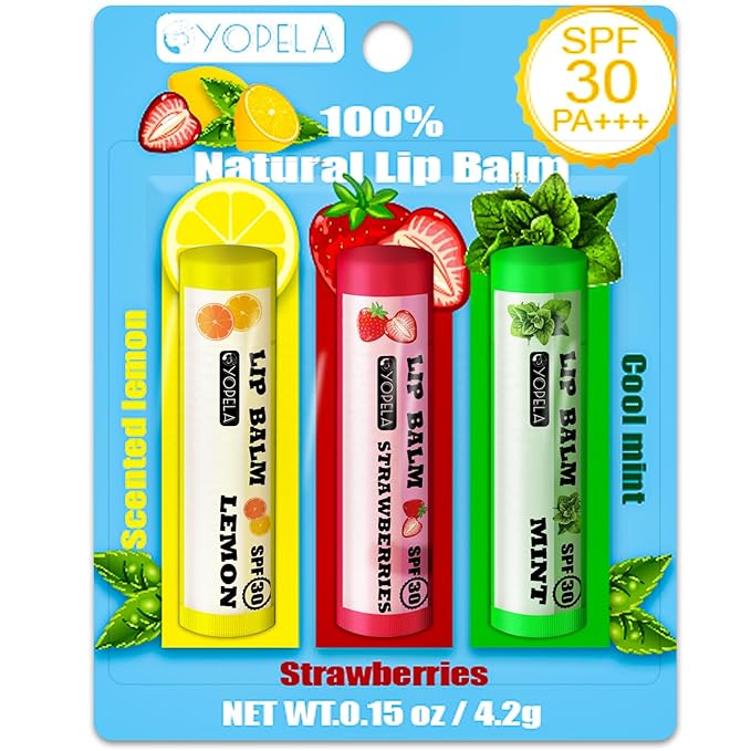 3 Pack SPF Lip Balm Bulk - SPF 30 SunGuard Lip Balm Sunscreen- Summer Protection for Lasting Hydration UV Defense Prevents and Soothes Dry, Chapped Lips-3 Delicious Flavors-VivaGrace Women