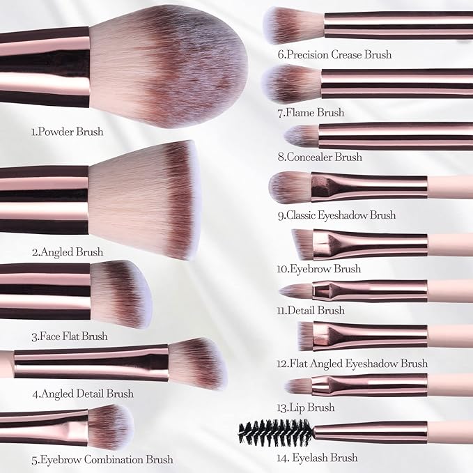 BS-MALL Makeup Brushes Foundation Powder Concealers Eye Shadows Makeup Set with LED light Mirror 14 Pcs Mini Makeup Brushes (APINK)-VivaGrace Women