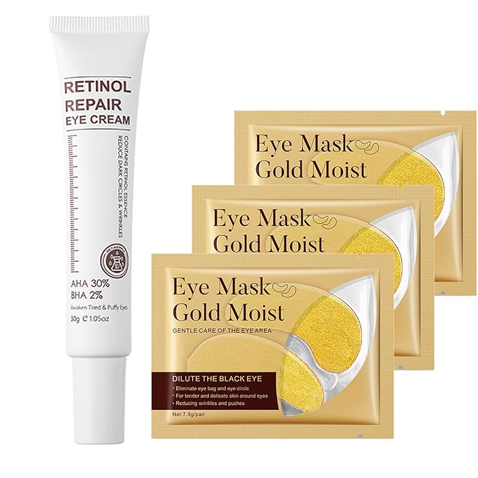 Retinol Eye Cream Anti Aging + 24k Under Eye Patches Kit, Under Eye Patches For Puffy Eyes And Dark Circles, Under Eye Cream With Retinol Serum,Dark Circle Eye Cream For Moisturizing, Firming-VivaGrace Women