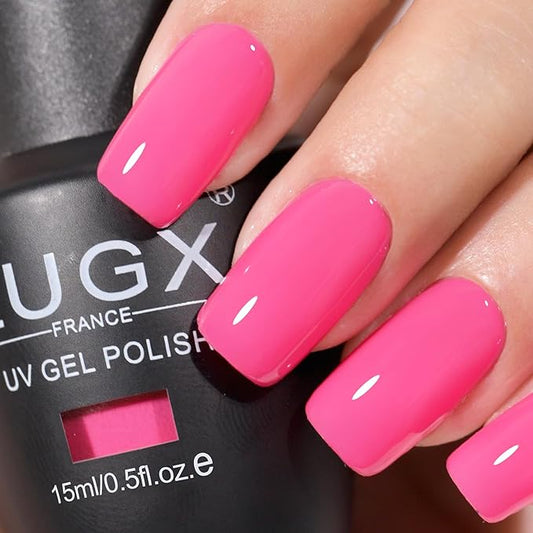 L'UGX Hot Pink Gel Nail Polish - Fall Bright Pink Color, 15ML Long Lasting UV French Tip Gel Colors for Nails Art DIY Manicure & Pedicure at Home Salon Holiday Gifts for Women