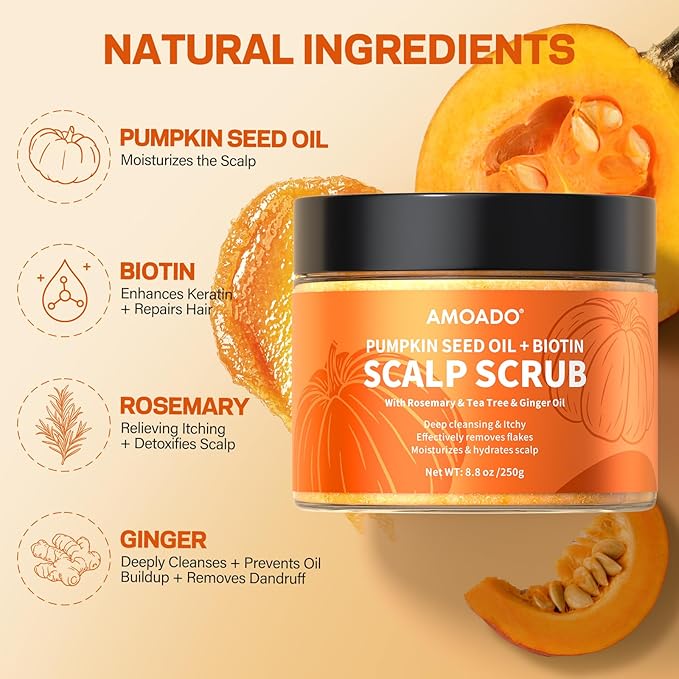 Scalp Scrub, Pumpkin Seed Oil Scalp Exfoliator With Biotin & Rosemary, Sulfate Free Scalp Detox for Itchy Scalp & Dandruff & Buildup Removal & Hair Growth, Hair Scrub with Scrubber-VivaGrace Women