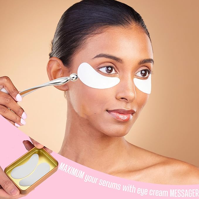 CCbeauty Reusable Under Eye Patches + Eye Cream Applicator Value Set | 100% Silicone Eye Gel Pads | Boost Hydration | Minimize Fine Lines + Wrinkles + Dark Circles | Storage Tin Included | White-VivaGrace Women