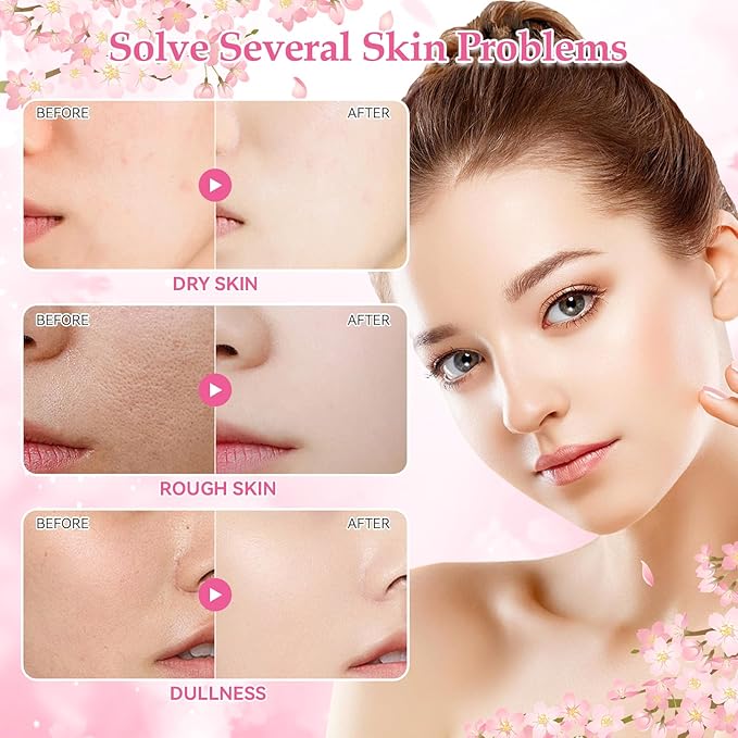Skin Care Set, Cherry Blossom Skin Care Sets & Kits, Skin Care for Teenage Girls Gift Set with Cleanser, Toner, Serum, Eye Cream, Facial Cream, Facial Skin Care Sets & Kits for Teenage Girls Women-VivaGrace Women