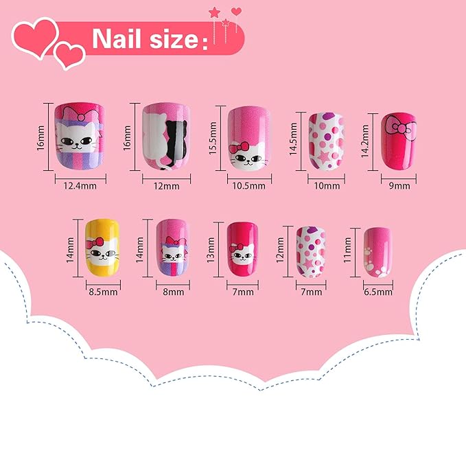 JANYUN 96 Pcs Kids False Nails - Full Cover Short False Nails Lovely Gift for Children
