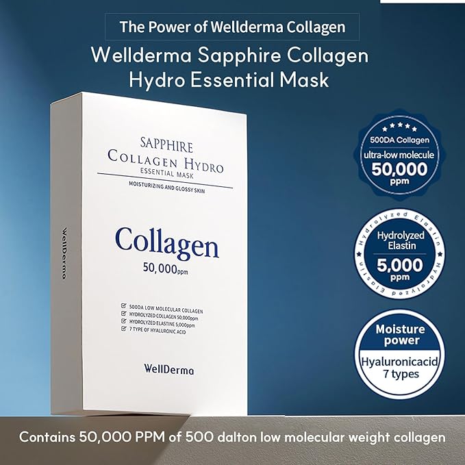 WELLDERMA Sapphire Collagen Hydro Essential Mask 10 Sheets Skin Soothing Calming-VivaGrace Women