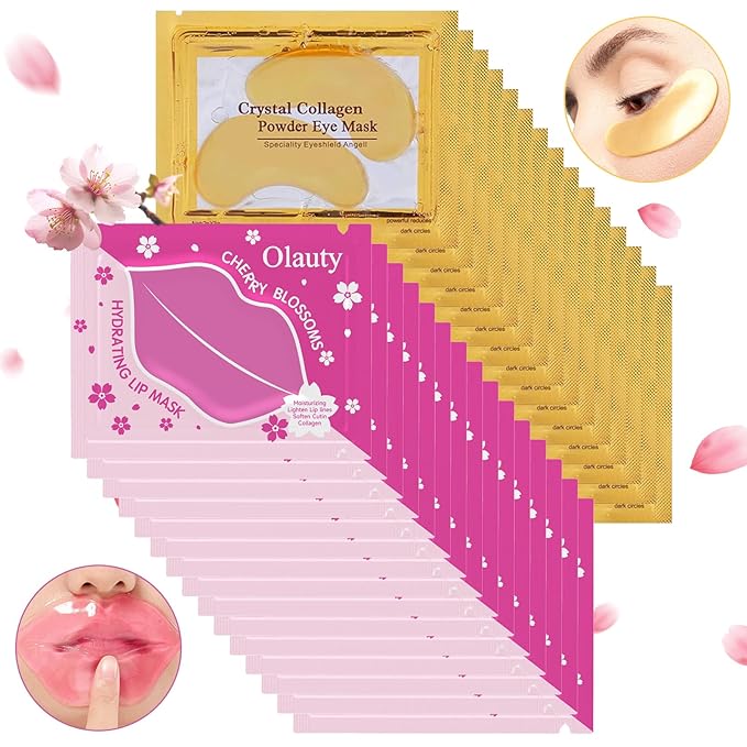30 Pairs Collagen Lip Masks & Under Eye Mask, Gel Crystal Moisturizing Lip Mask, 24K Gold Under Eye Patches for Puffy Eyes, Dark Circle, Reducing Fine Lines, Effectively Nourishes Lip & Eye Skin Care-VivaGrace Women