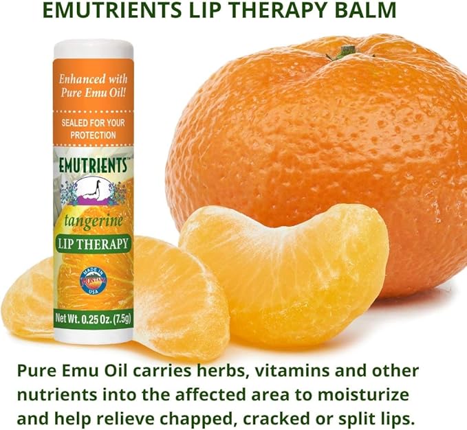 Montana Emu Ranch - Lip Therapy Lip Balm - 0.25 Ounce - Tangerine Flavor - 3 Pack - Made with Pure Emu Oil-VivaGrace Women