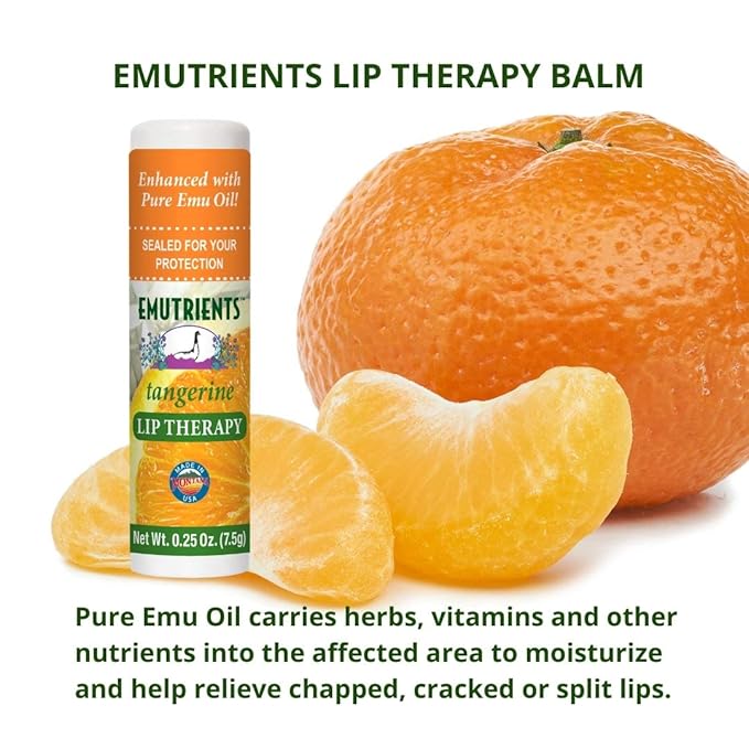 Montana Emu Ranch - Lip Therapy Lip Balm - 0.25 Ounce - Tangerine Flavor - Made with Pure Emu Oil-VivaGrace Women