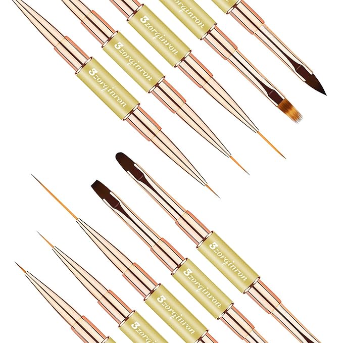 Nail Art Brushes for Nail Art, Professional 5Pcs Double-Ended Acrylic Nail Brush Set for Details, Long Lines, Ombre & 3D Design-Perfect for DIY Manicures & Salons (Gold)-VivaGrace Women