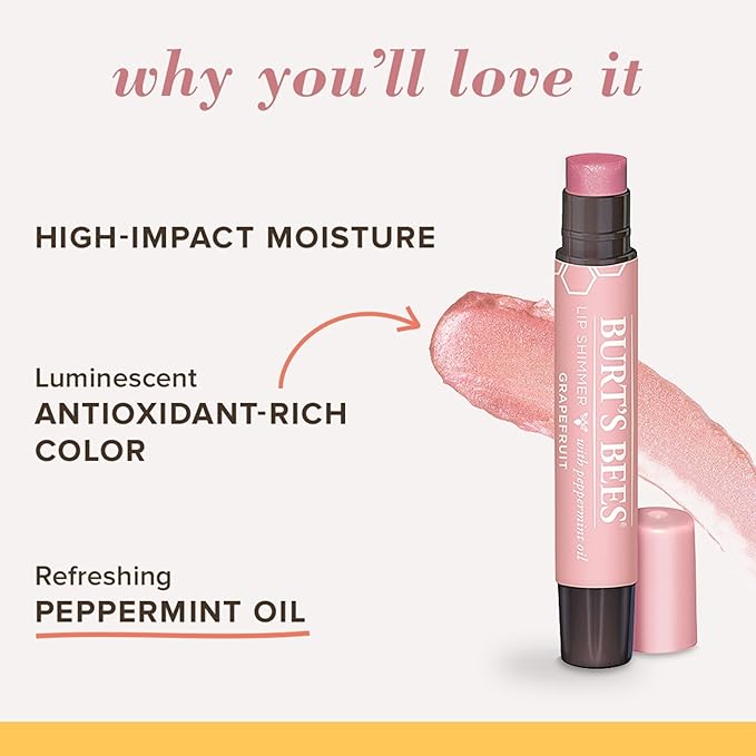 Burt's Bees Shimmer Lip Tint Set, Tinted Lip Balm Stick, Moisturizing for All Day Hydration with Natural Origin Glowy Pigmented Finish & Buildable Color, Grapefruit (4-Pack)-VivaGrace Women