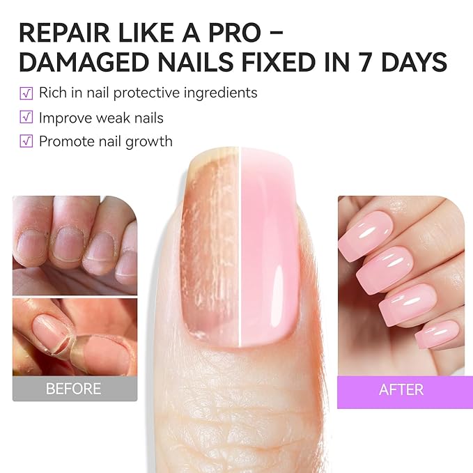 gelike ec Protein Nail Growth and Strengthener Polish: Milky Pink 15ml Natural Nail Strengthener for Weak and Damaged Nails - Protein Nail Hardener for Home Salon Outdoor