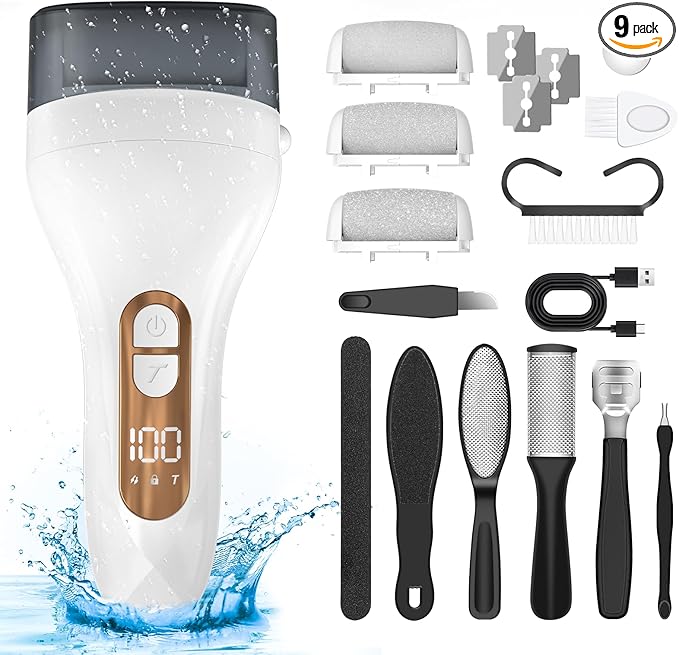 Electric Callus Remover for Feet - with Larger Grinding Head, Portable Pedicure Kit Foot File Callus Remover, Rechargeable Waterproof Foot File for Foot Care Deadskin Remover LCD Display-White-VivaGrace Women