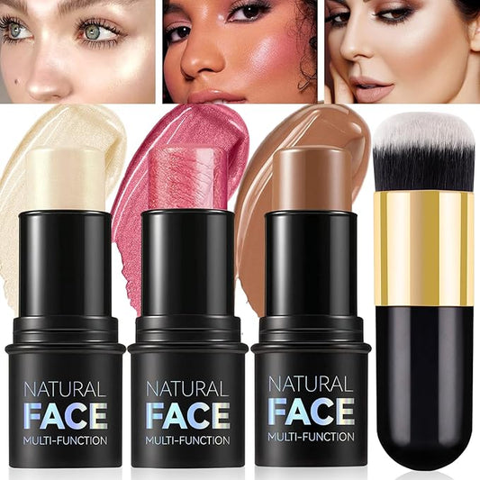 3Pcs Cream Contour Stick Makeup Kit - Cream Blush Stick Highlighter Stick Contour Bronzer Stick for Cheeks, Waterproof Long Lasting Blendable, Contour Stick Trio for Face Makeup (#01, 03, 04)-VivaGrace Women