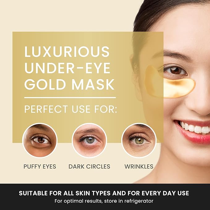 24K Gold Under Eye Patches with 6 pieces of Lip Mask, Anti-Aging Eye Mask, Under Eye Mask Dark Circles and Puffiness, Wrinkles Patches with Hydrogel, Collagen Eye Pad Elasticity Self Care 48 pairs…-VivaGrace Women