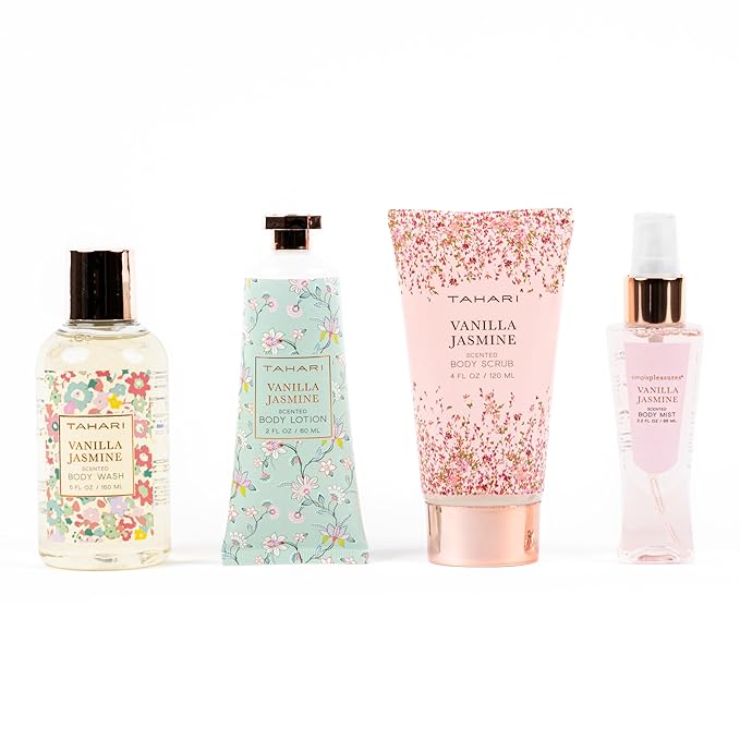 Tahari Spa Gift Set for Women, Vanilla Jasmine Spa Set, Bath Kit for Women Gift Set Includes Body Lotion, Body Wash, Body Scrub, Lotion Gift Set for Women, Birthday Gifts For Women - (Floral)-VivaGrace Women