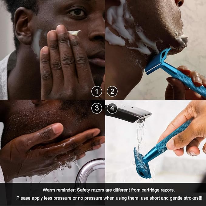 Double Edge Safety Razor, Single Blade Razors for Men and Women, with 10 Stainless Steel Safety Razor Blades, Smooth and Close Wet Shaving, Plastic Free, Blue-VivaGrace Women
