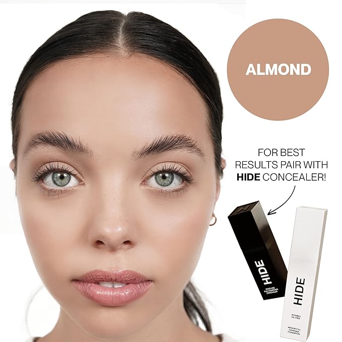 HIDE PREMIUM Liquid Foundation, Multi-Use Waterproof Foundation, Medium/Full Coverage Foundation, Shades for All Skin Types (See Shade Finder), Almond, 1 fl oz-VivaGrace Women