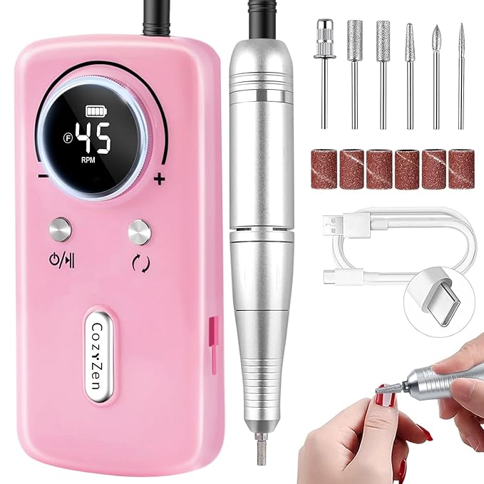 CozyZen Cordless Nail Drill Professional: 45000 RPM Rechargeable Electric Nail File Kit, Portable & Low Noise for Acrylic, Gel Nails, Manicure & Pedicure - Salon & Home Use-VivaGrace Women