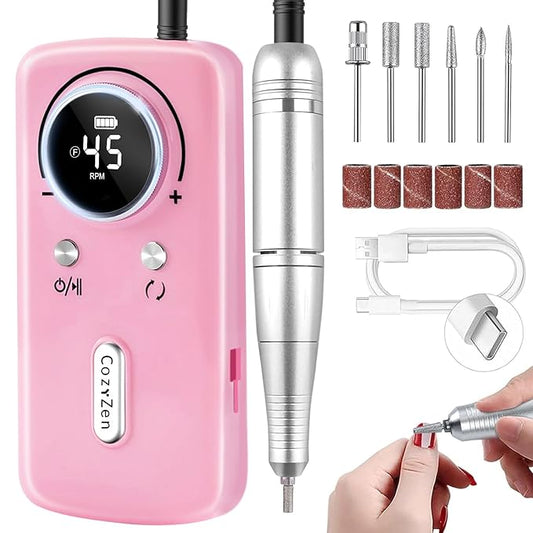 CozyZen Cordless Nail Drill Professional: 45000 RPM Rechargeable Electric Nail File Kit, Portable & Low Noise for Acrylic, Gel Nails, Manicure & Pedicure - Salon & Home Use-VivaGrace Women