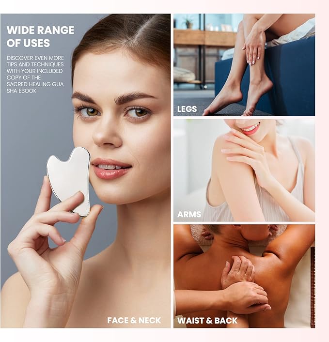 Sacred Healing Premium Stainless Steel Gua Sha Facial Tool – Enhance Beauty, Anti-Aging, Pain Relief, Lymphatic Drainage – Ideal for Home and Professional Use- Metal Gua Sha-VivaGrace Women