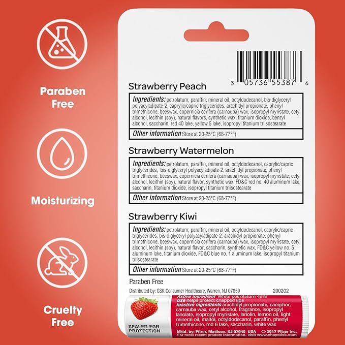 ChapStick Strawberry Lip Balm Bundle – Strawberry Remix 3-Pack + Original Strawberry 2-Pack, Lip Moisturizer, 0.15 Oz Ea (5 Piece Set)-VivaGrace Women