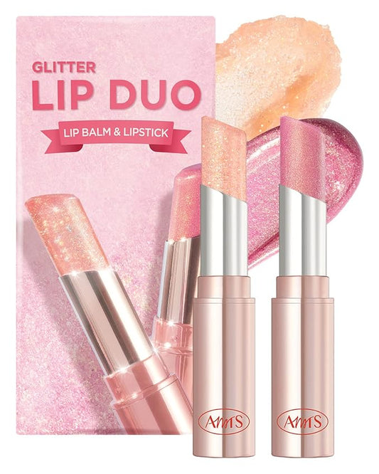 AMTS Tinted Lip Balm Duo - Aurora Lights & Crystal Lights | Hydrating Glitter Lipstick | Pearl Shimmering Daily Lip Makeup for dry, cracked, chapped lips | korean beauty Moisture Lip Tint-VivaGrace Women