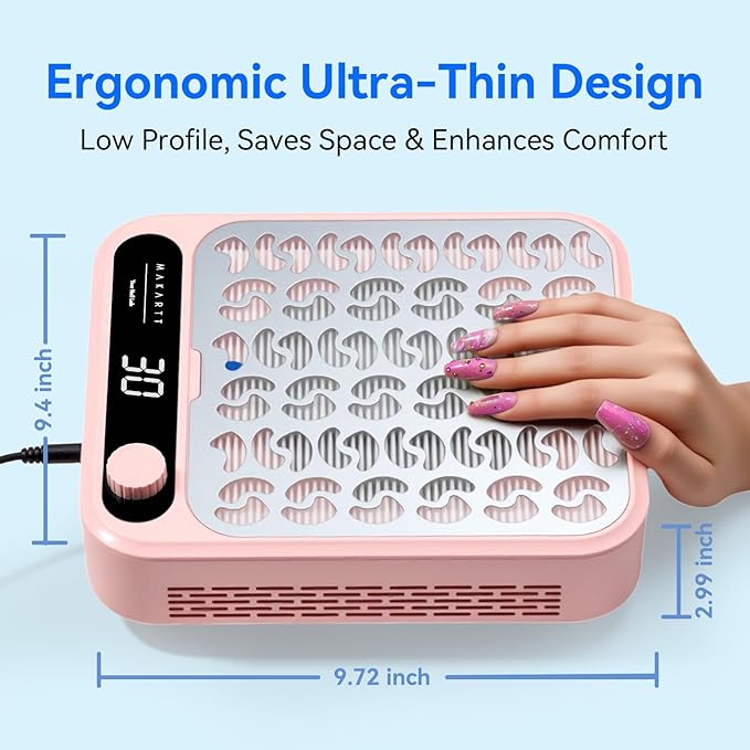 Makartt Nail Dust Collector - Professional Powerful Suction Larina Vacuum Fan Dust Cleaner with LED Display, Adjustable Speed, Reusable Filter for Acrylic Nails Polishing Manicure Salon Home Pink-VivaGrace Women