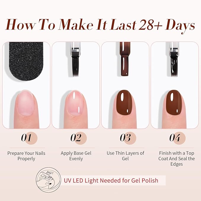 Born Pretty Jelly Gel Nail Polish Set Fall Winter Brown Blood Red Burgundy Black Gel Polish Sheer Milky Nude Transparent Halloween Gel Polish Set Nail Art Varnish Manicure Collection Gift 7ML 6PCS-VivaGrace Women