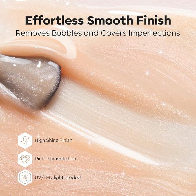 modelones Builder Nail Gel, 8-in-One Gold Shimmer Builder, Champagne Sparkle Glitter Rubber Color Base Gel Polish LED Lamp Cured, Apex Building Strengthener Extension for Home DIY Salon Girls-VivaGrace Women